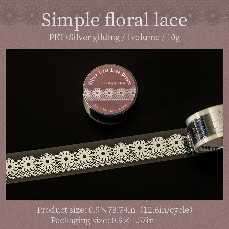 [2601-175] Silver Lace Isle – Foil-Embossed PET Border Tape Set (6 Designs)
