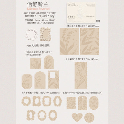 [2601-228] Floating Flower Sea Series Embossed Mixed Media Journal Collage Material Box 4 Styles