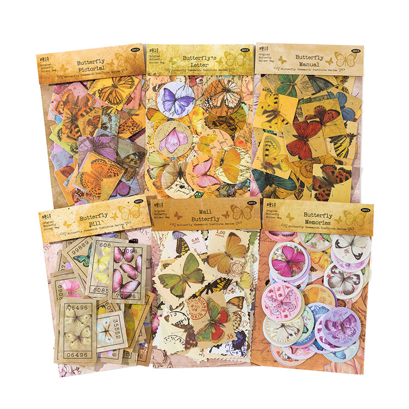 [2602-007] Butterfly Collage Journal Stickers 6 Styles