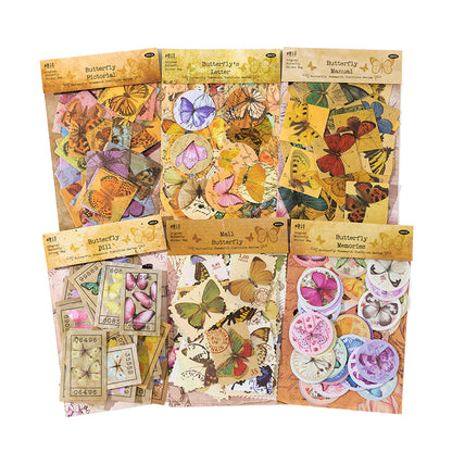 [2602-007] Butterfly Collage Journal Stickers 6 Styles