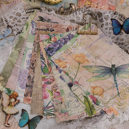 [2601-149] Vintage Botanical Collage Paper – “Memoir Garden” Journal Background Sheets (6 Designs)