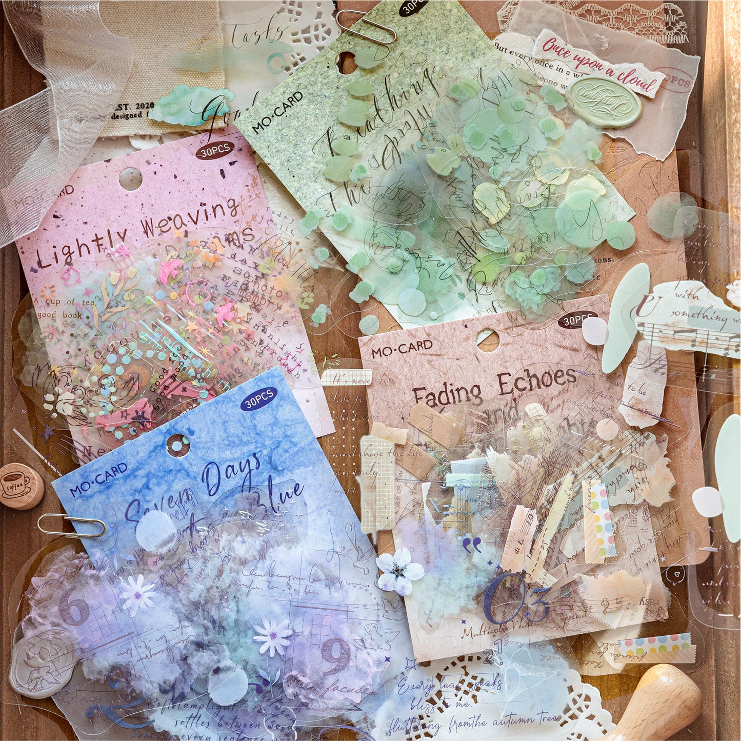 [2602-016] Watercolor PET White Ink Stickers Pack 4 Styles