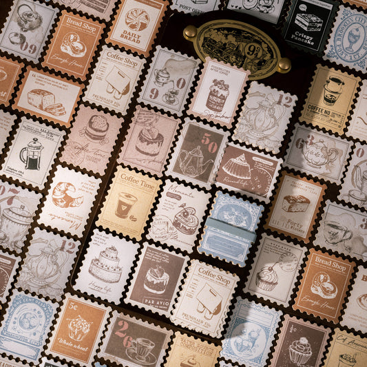 [2601-135] Vintage Tea & Café Stickers – Cozy Bakery Journaling Set (6 Designs)