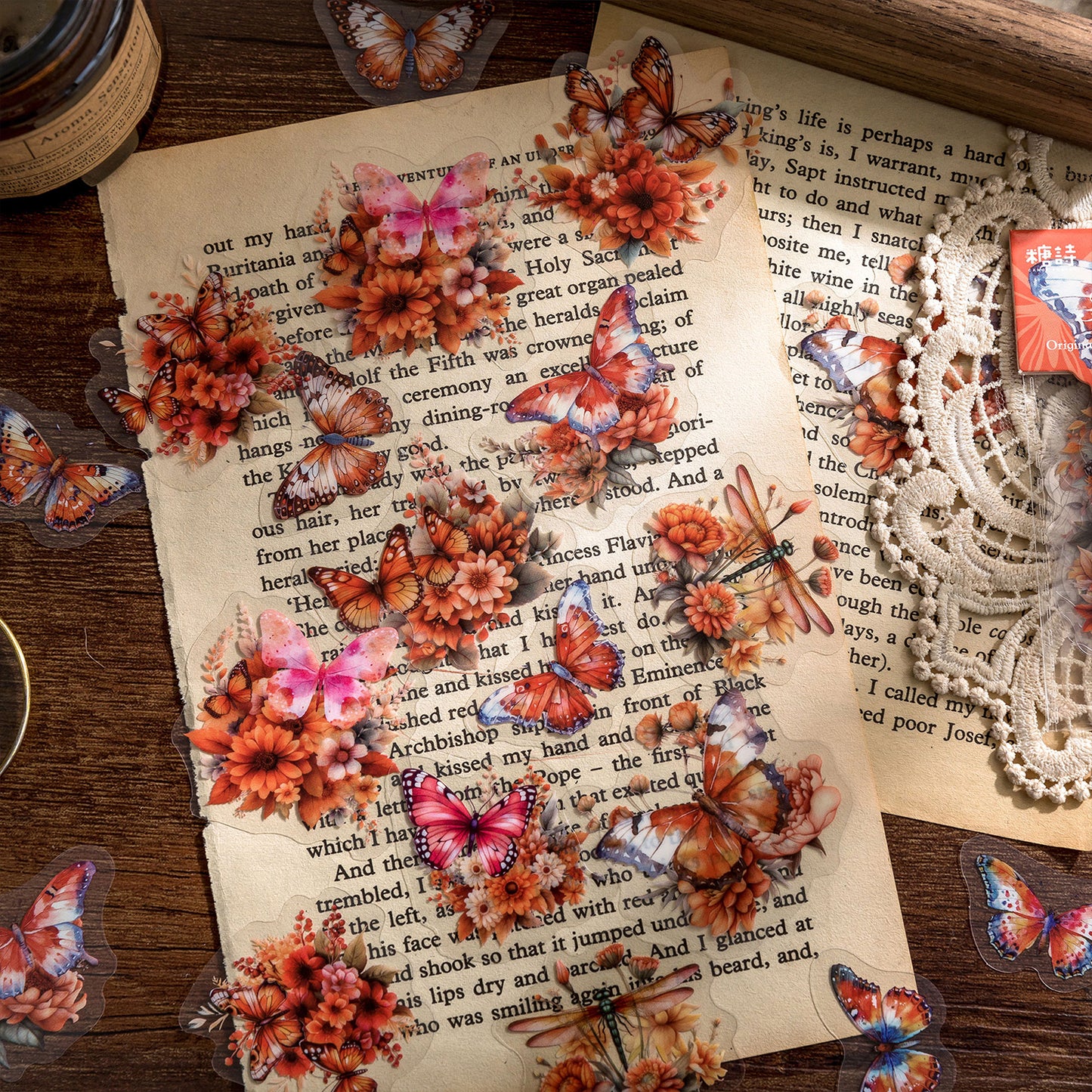 [2601-156] Butterfly Poem – Vintage Butterfly Collage PET Stickers (8 Designs)