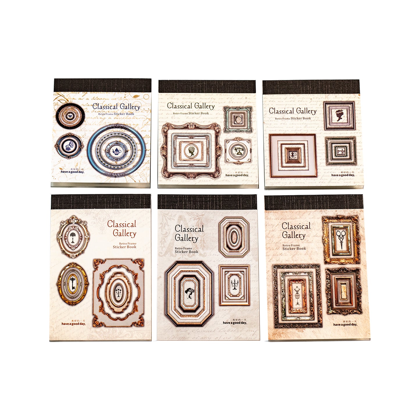 [2603-006] Vintage Museum Die Cut Frame Sticker Book 6 Styles