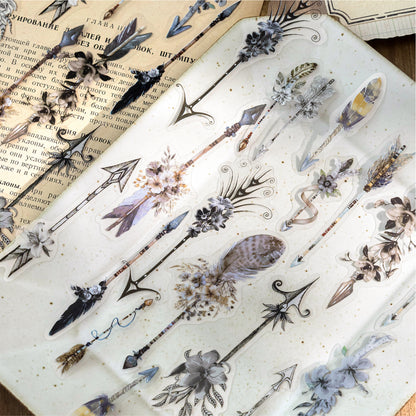 [2603-106] Vintage Feather PET Stickers 6 Styles