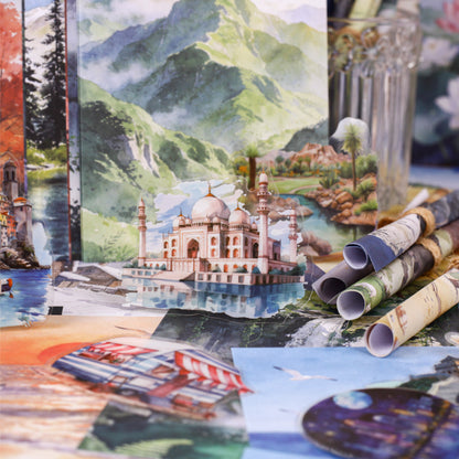 [2603-108] Mountain Landscape Travel Journal Collage Stickers 6 Styles