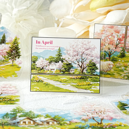 [2601-123] Endless Grasslands PET Scenic Stickers – Four Season Landscape Set (6 Designs 15 Pieces)