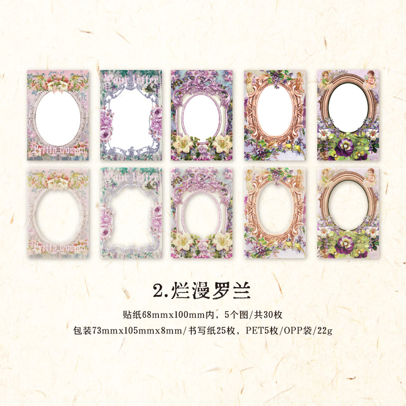 [2601-131] Victorian Keepsake Collage Stickers – Vintage Frame & Floral Series (5 Designs)