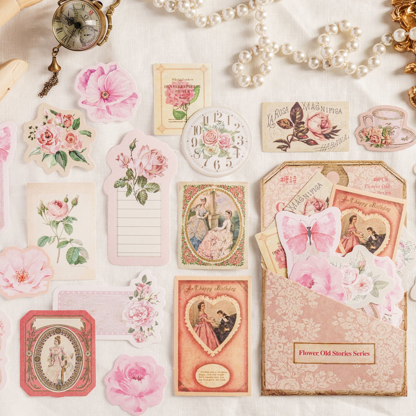 [2603-088] Vintage Floral Memo Note Stickers 6 Styles