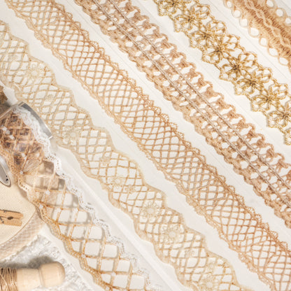 [2601-140] Linen Whisper PET Washi Tape – Vintage Woven Lace Series (6 Designs)