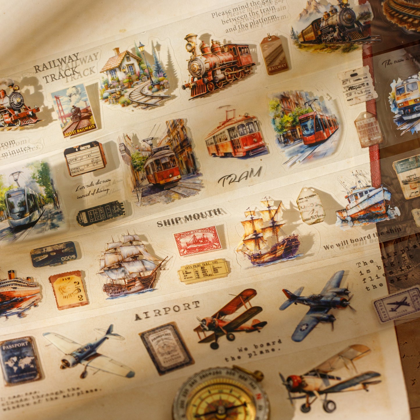 [2603-100] Travel Journal Die Cut Decorative Tape 4 Styles