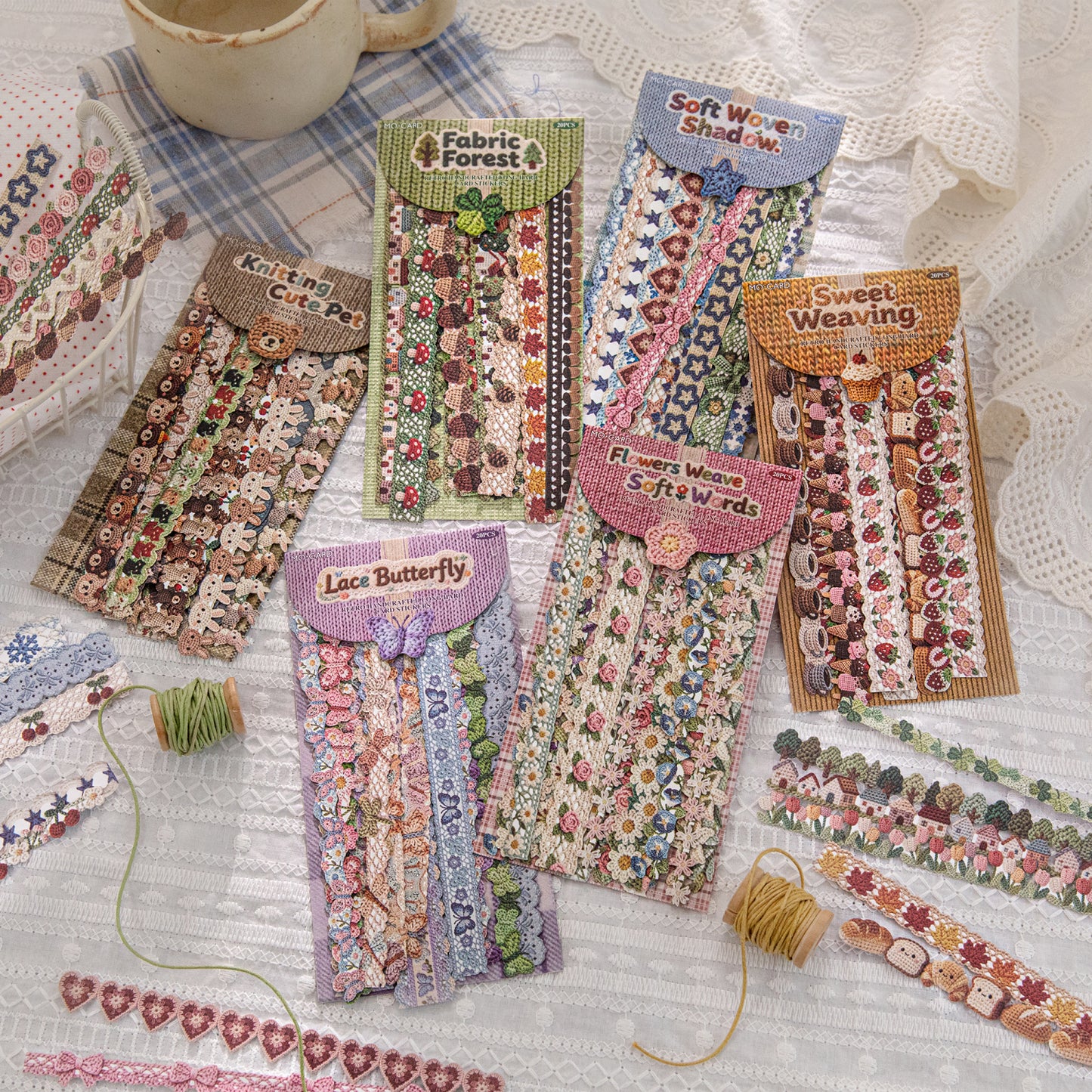 [2602-009] Vintage Fabric Strip Stickers 6 Styles