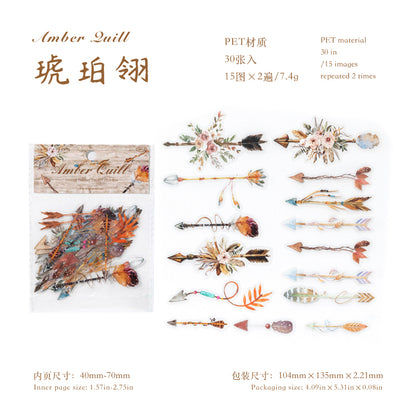 [2603-106] Vintage Feather PET Stickers 6 Styles