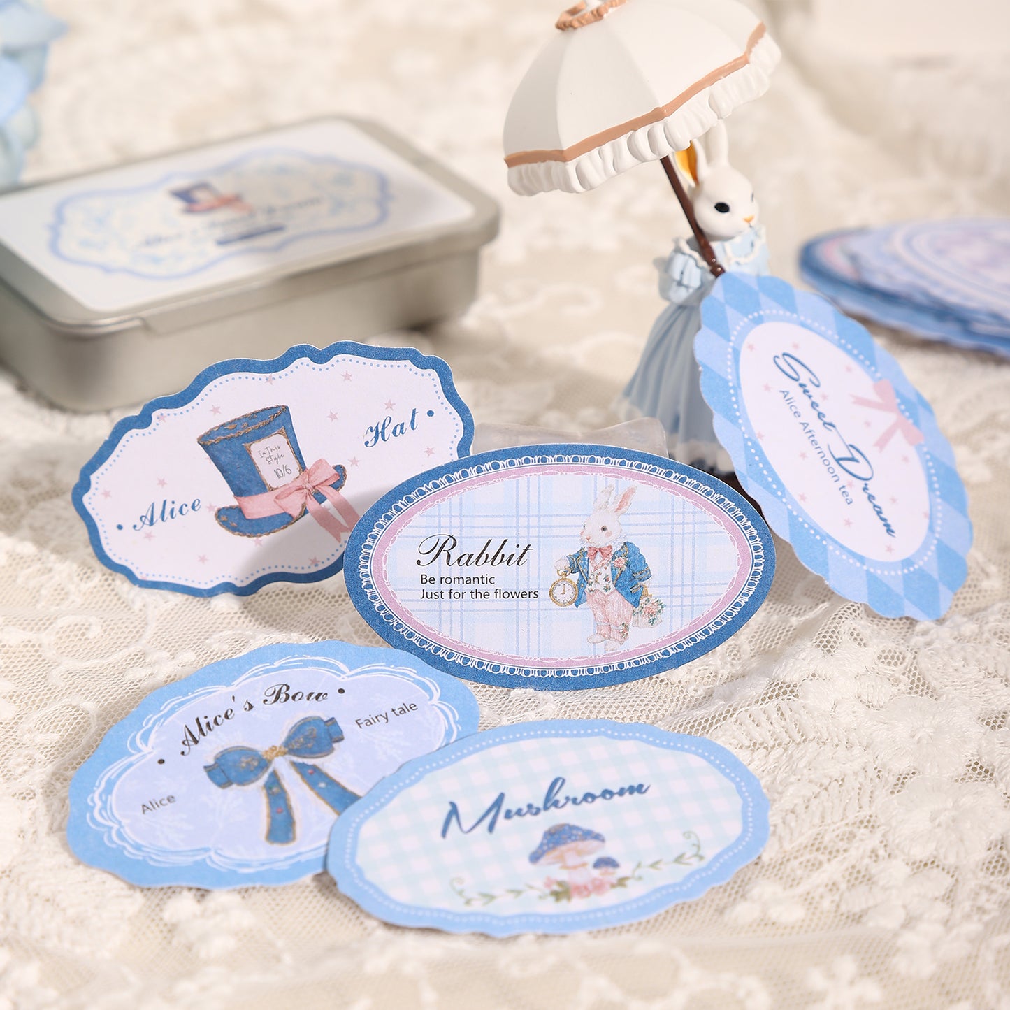 [2601-182] Alice Sweet Dream Sticker Box Set – 6 Designs, 20 Sheets, Fairy Tale Journal Stickers