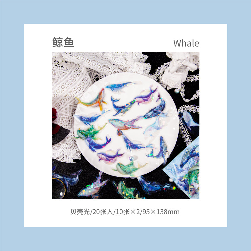 [2601-146] Iridescent Animal PET Stickers – Holographic Shell Light Collage Set (6 Designs)