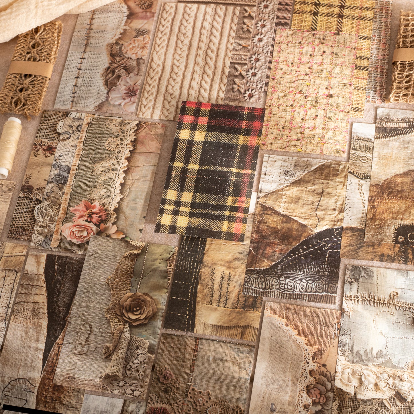 [2603-098] Fabric Texture Journal Collage Paper 6 Styles