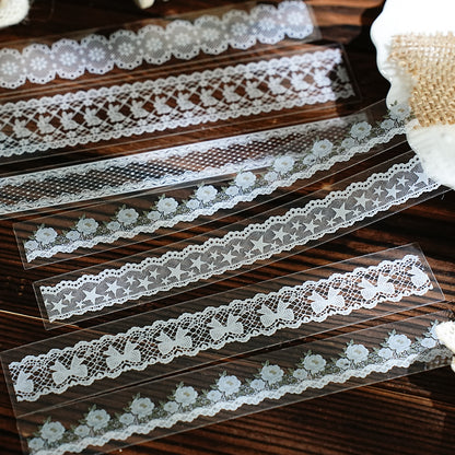 [2601-122] Handcrafted Lace Border Stickers – Vintage Fabric Trim Set (6 Designs)