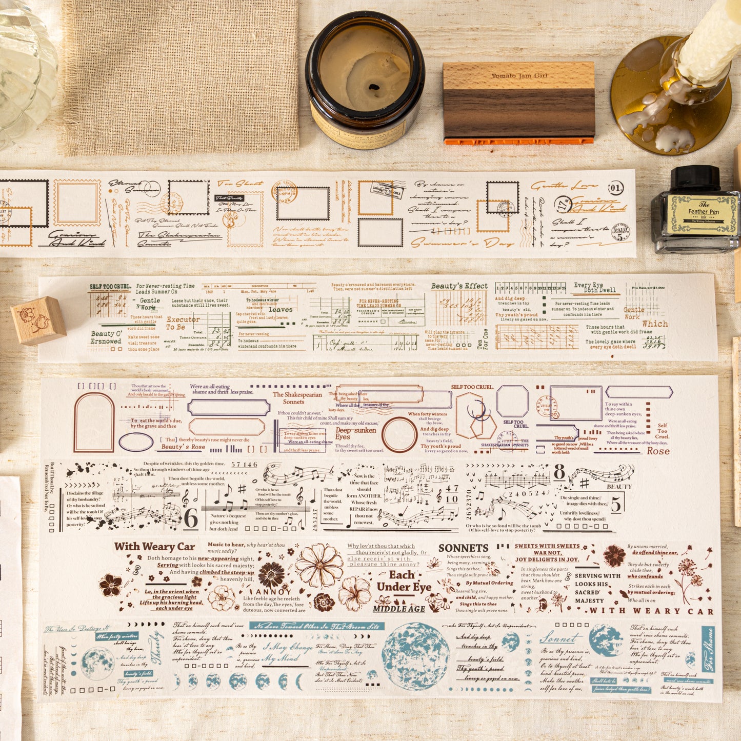 [2603-073] Vintage Poetry Text Collage Tape 6 Styles