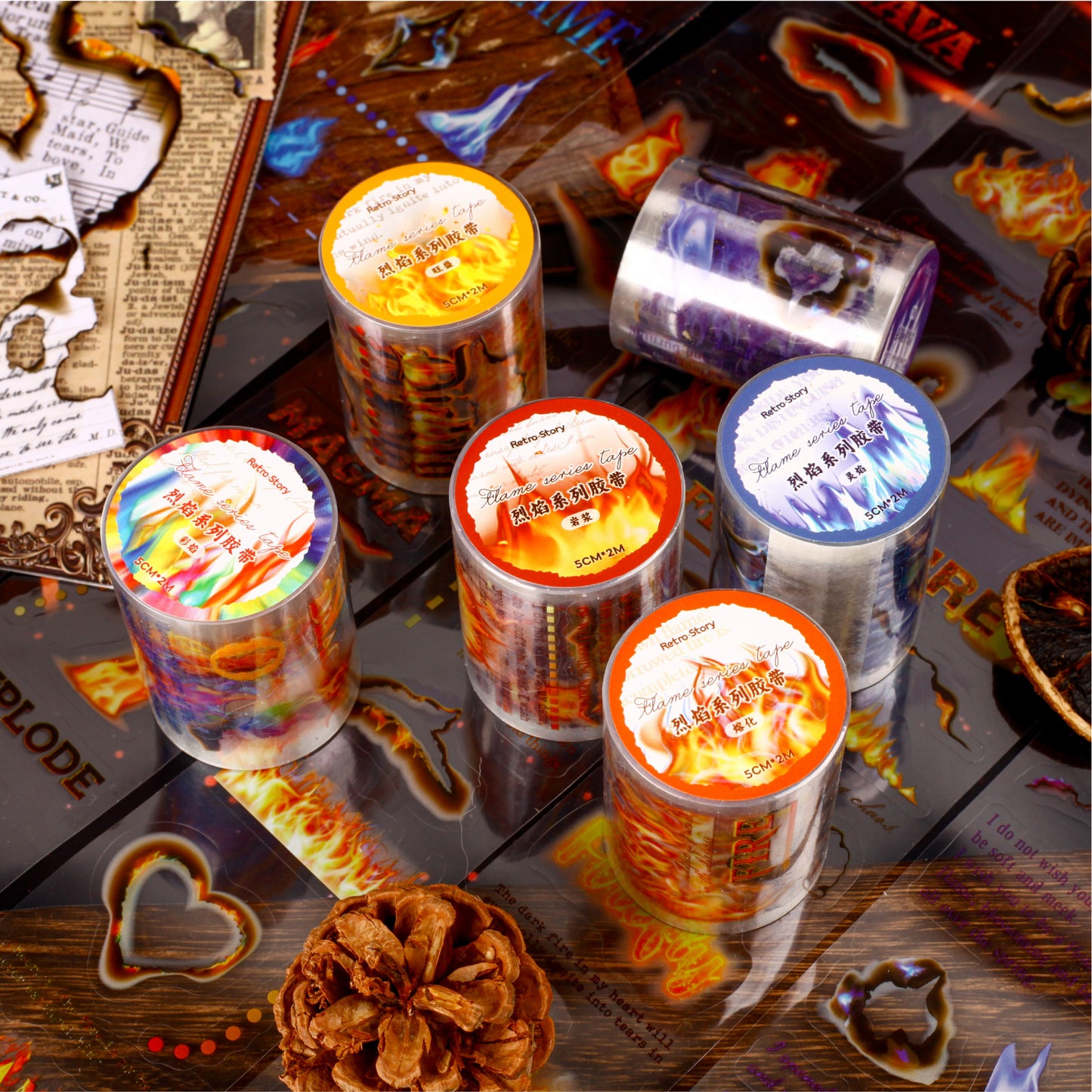 [2603-103] Burning Flame Fantasy PET Decorative Tape 6 Styles