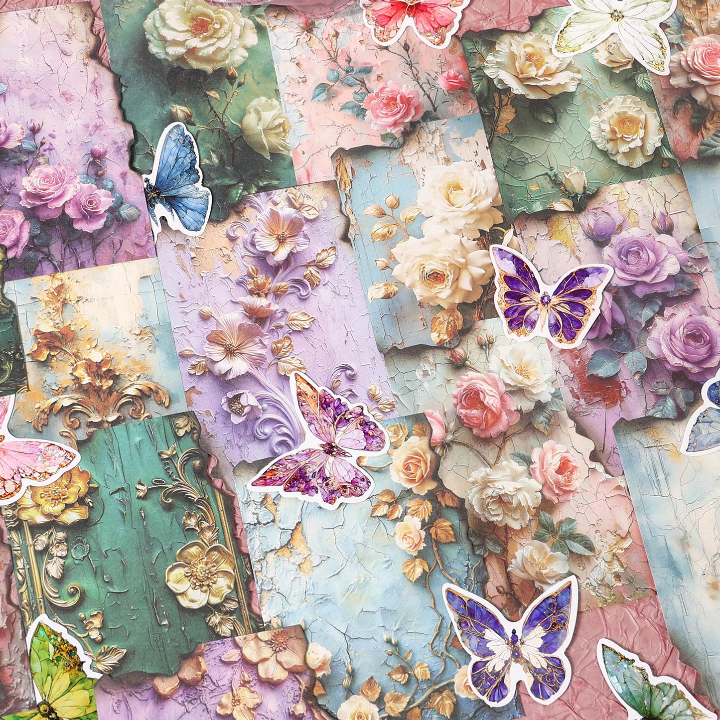 [2601-239] Vintage Floral Butterfly Collage Paper 4 Styles