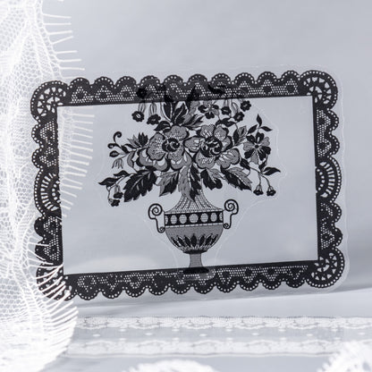 [2601-233] Lace Academy Series Black White Lace PET Journal Collage Stickers 100 Sheets