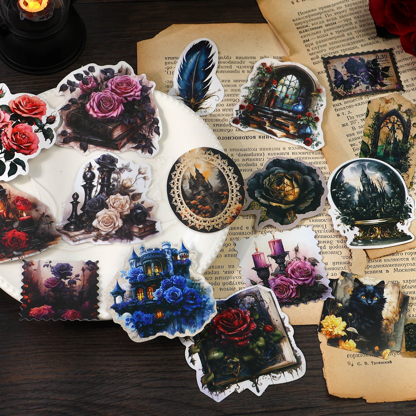 [2603-122] Dark Gothic Forest Journal Collage Stickers 4 Styles