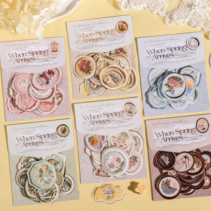 [2601-181] “When Spring Arrives” Letterpress Wax-Seal Embossed Sticker Set – 6 Designs