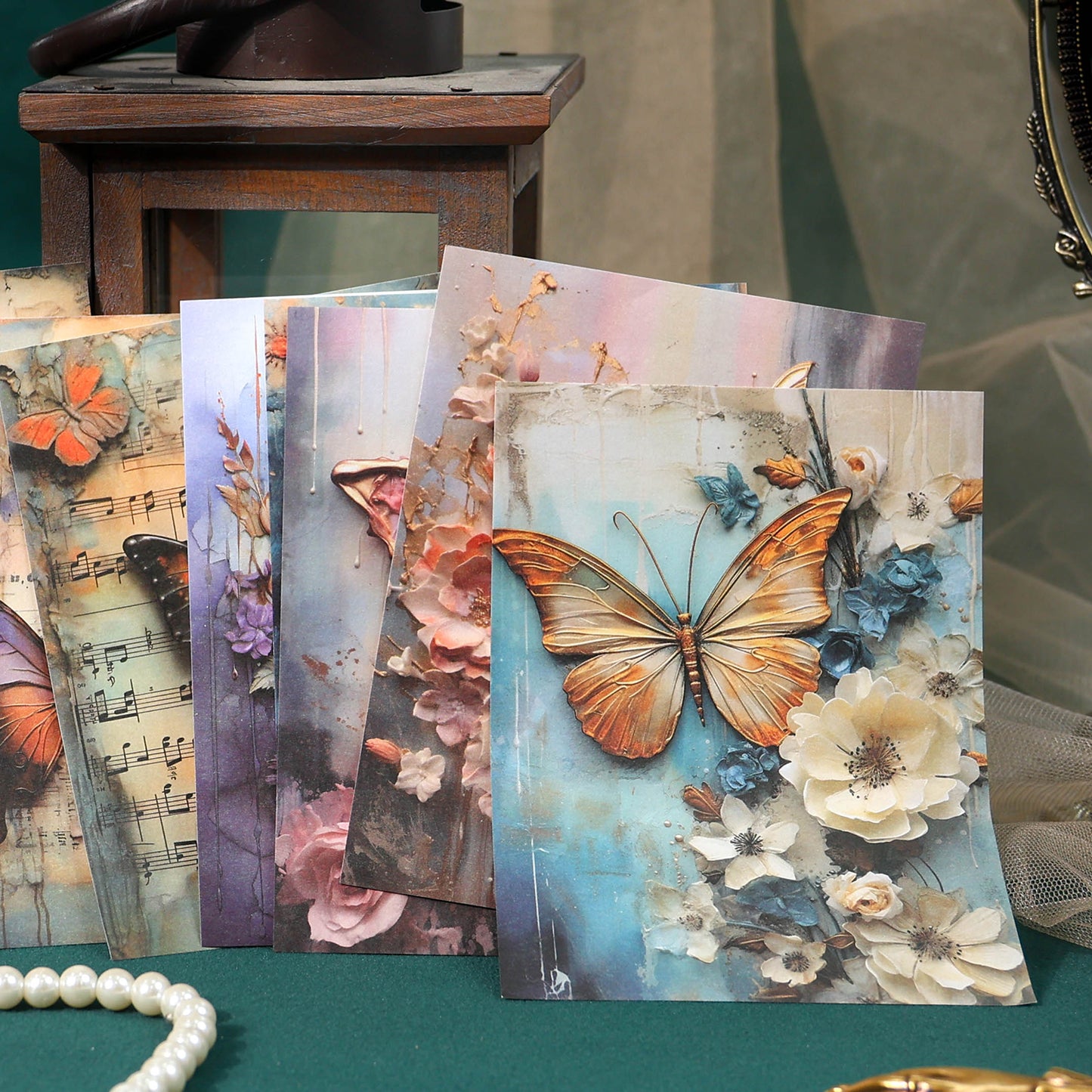 [2601-232] Romantic Butterfly Imprint Series Vintage Journal Background Paper Collage Decoration 4 Styles