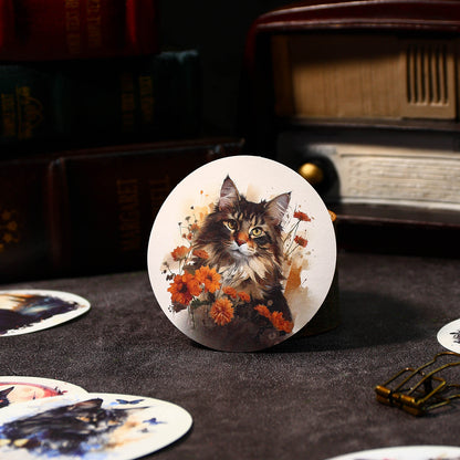 [2601-129] Mysterious Cat PET Stickers – Vintage Floral Animal Collage (4 Designs)