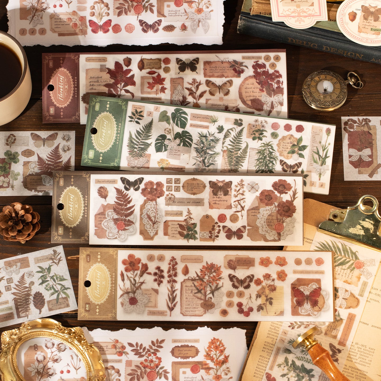 [2603-146] Forest Vintage Scrapbook Paper Stickers 4 Styles