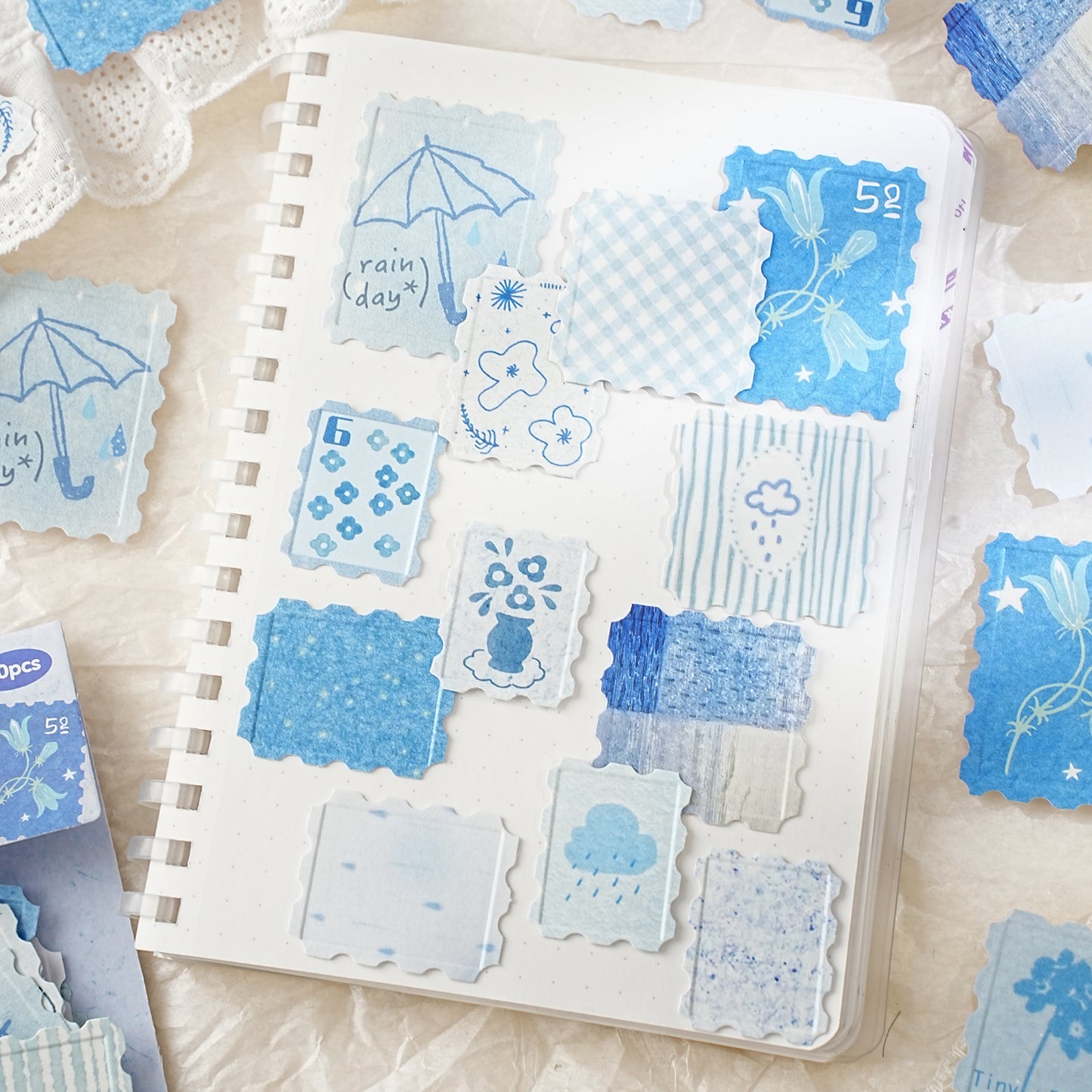 [2603-011] White Kraft Embossed Stamp Stickers 6 Styles