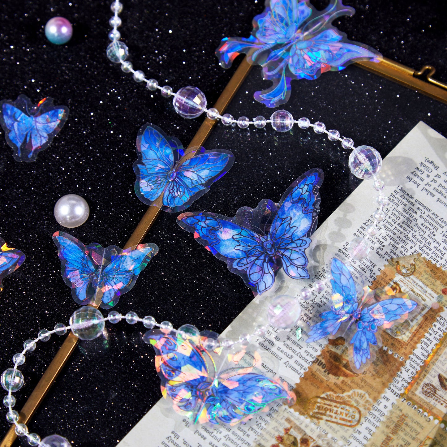 [2603-087] Iridescent Butterfly PET Decorative Stickers 8 Styles