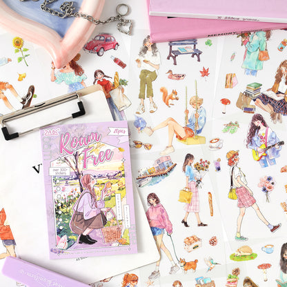 [2603-081] Cute Cartoon Girl Journal Collage Sticker Book 4 Styles