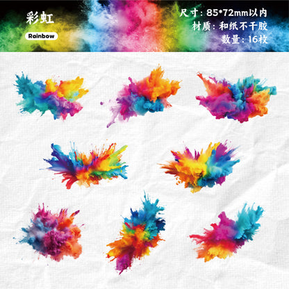[2601-144] Explosive Color Washi Stickers – “Burst Moment” Collage Set (6 Designs 16 Pieces)