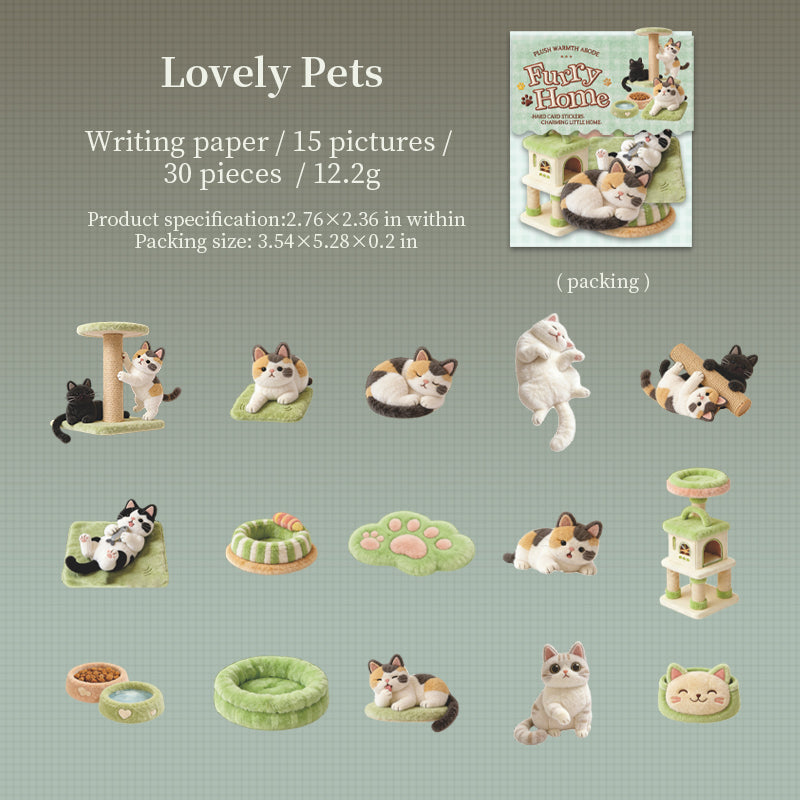 [2603-030] Plush Theme Card Stickers 30 Pieces 6 Styles