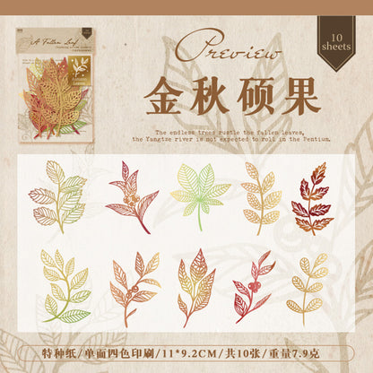 [2601-224] Falling Leaves Paper Cut Series Journal Collage Base Material Pack 10 Pieces 4 Styles