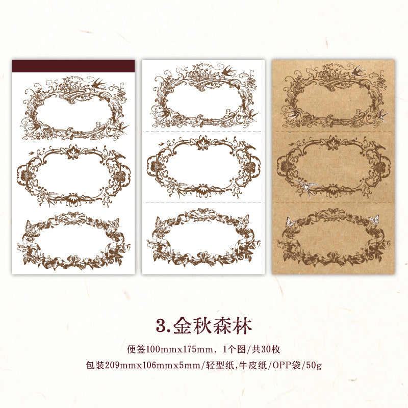 [2601-127] Dawn to Dusk Vintage Frame Memo Stickers – Tear-Off Journal Collage (4 Designs)