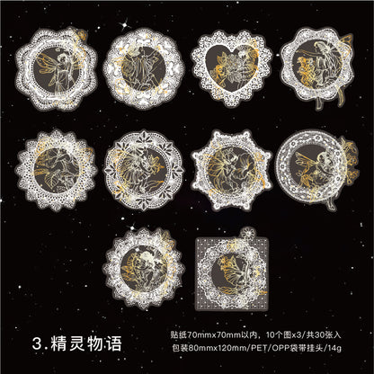 [2603-069] Lace PET Background Collage Stickers 6 Styles