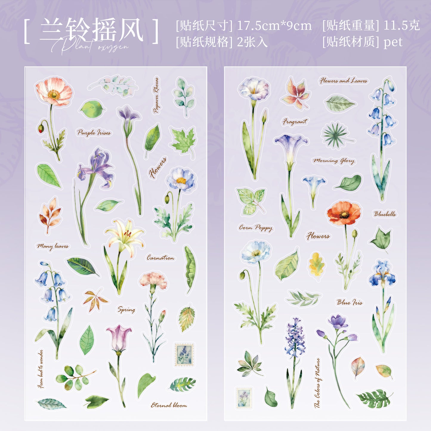 [2601-124] Plant Oxygen PET Botanical Stickers – “Plants & Oxygen” Collage Set (4 Styles 2 Sheets)