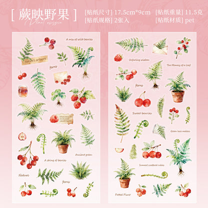 [2601-124] Plant Oxygen PET Botanical Stickers – “Plants & Oxygen” Collage Set (4 Styles 2 Sheets)