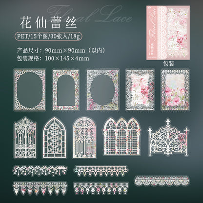 [2603-042] Floral Lace PET Decorative Stickers 8 Styles
