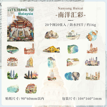 [2603-049] World Travel PET Stickers 20 Pieces 8 Styles