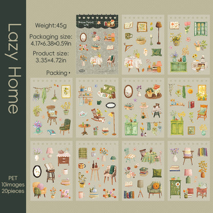 [2603-072] Lifestyle Die Cut PET Sticker Book 20 Sheets 4 Styles