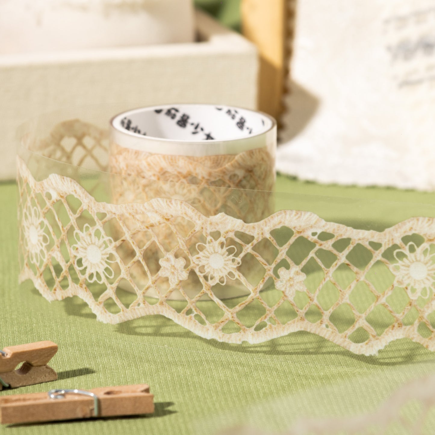 [2601-140] Linen Whisper PET Washi Tape – Vintage Woven Lace Series (6 Designs)