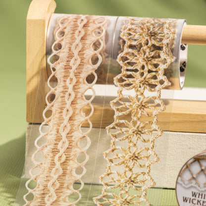 [2601-140] Linen Whisper PET Washi Tape – Vintage Woven Lace Series (6 Designs)