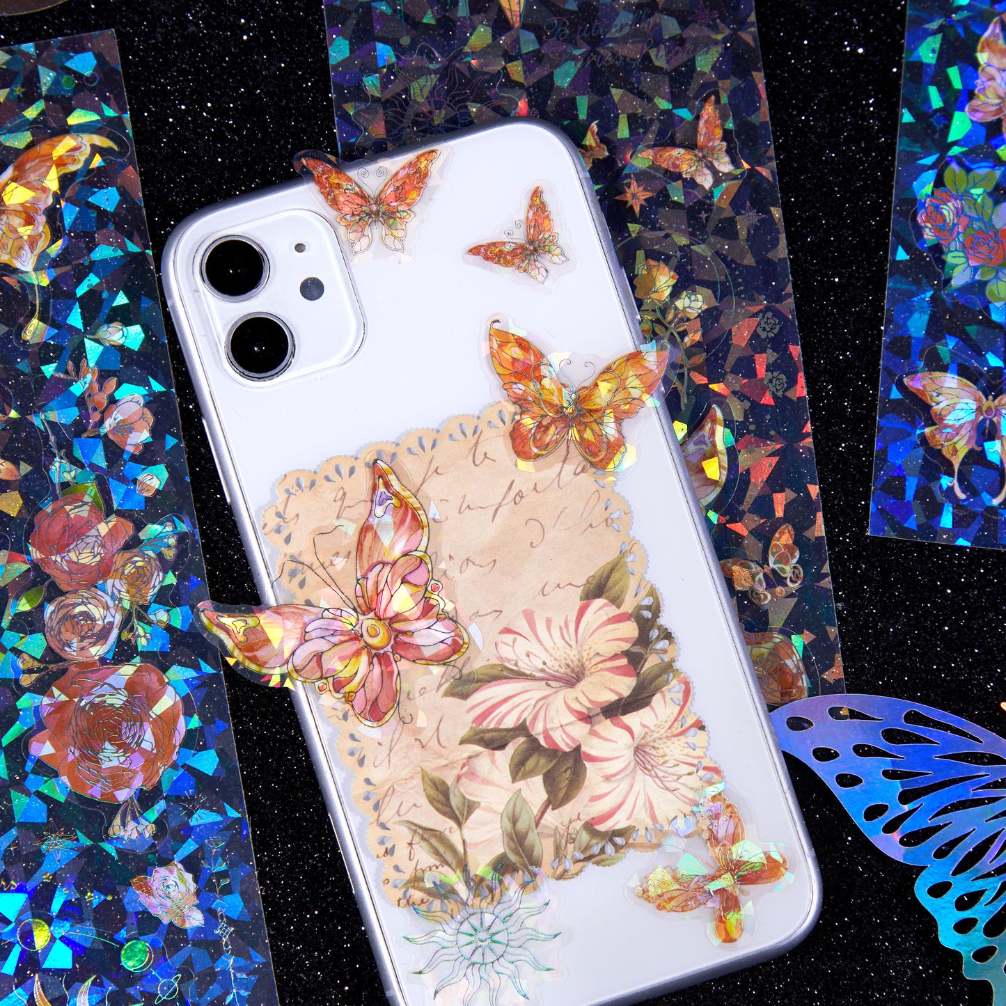 [2603-087] Iridescent Butterfly PET Decorative Stickers 8 Styles