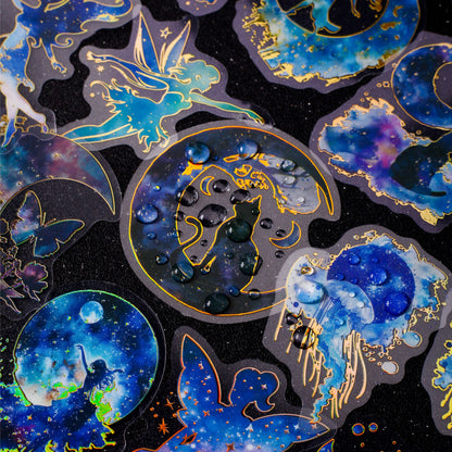 [2601-147] Galaxy Ocean Foil Stickers – Starry Fish & Jellyfish Collage Set (6 Designs)