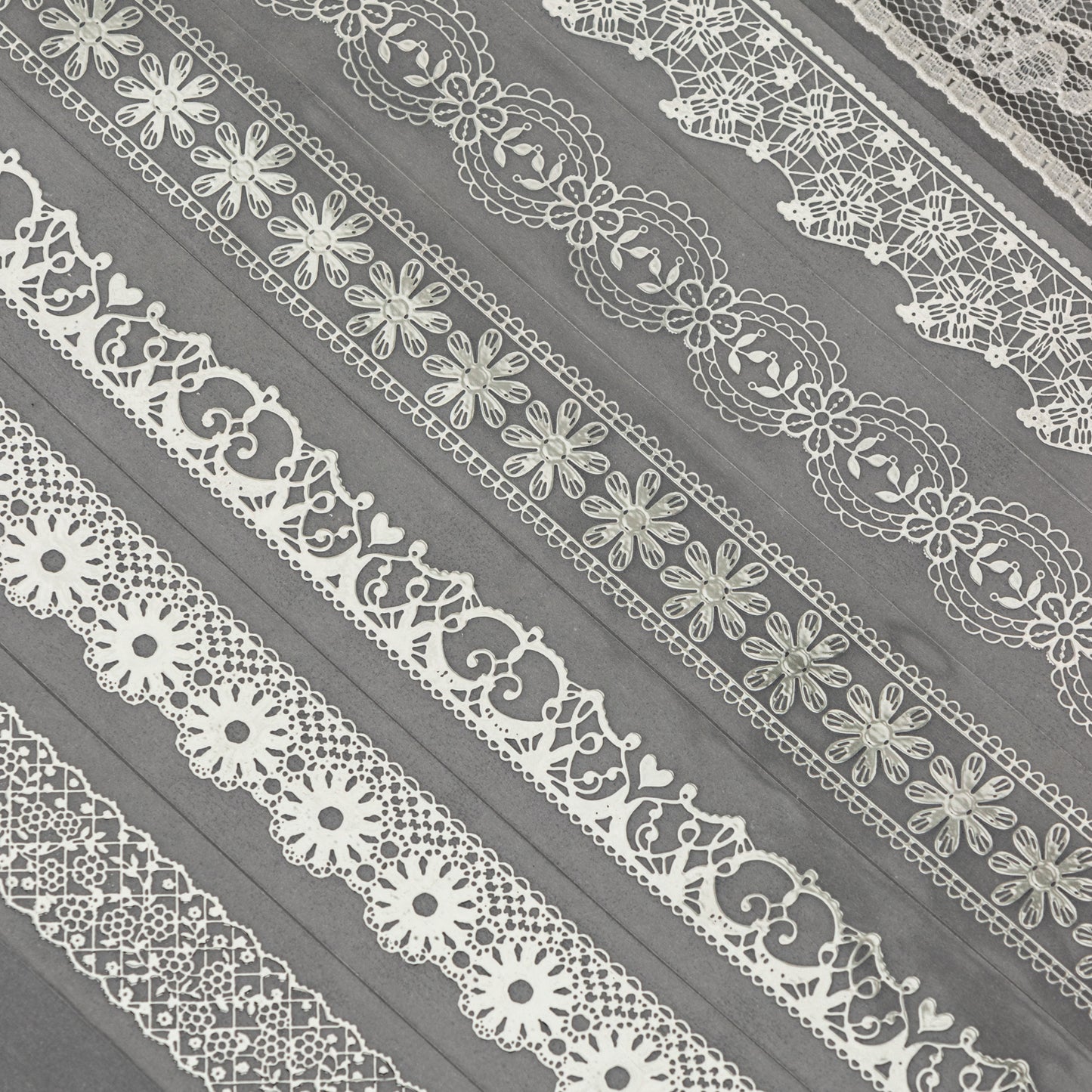 [2601-175] Silver Lace Isle – Foil-Embossed PET Border Tape Set (6 Designs)