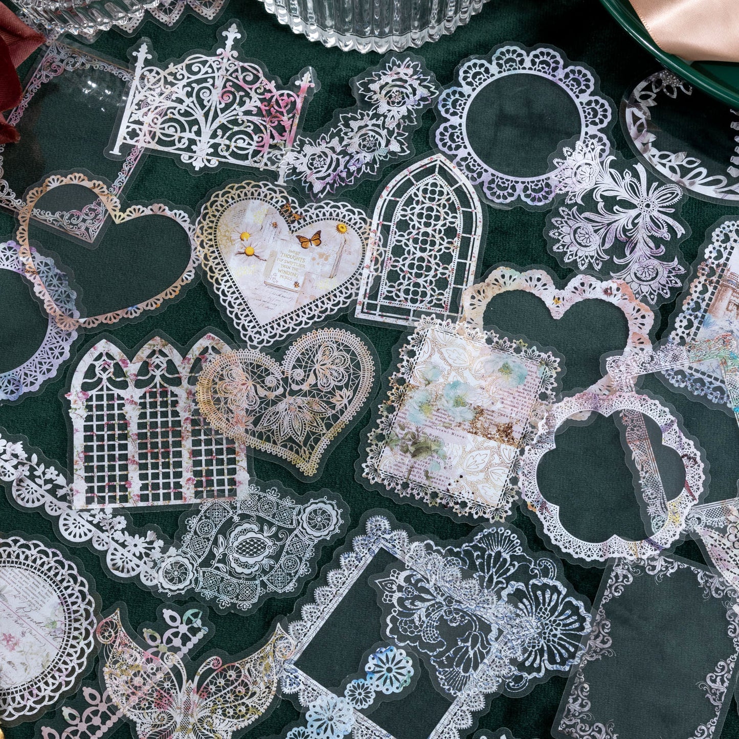 [2603-042] Floral Lace PET Decorative Stickers 8 Styles